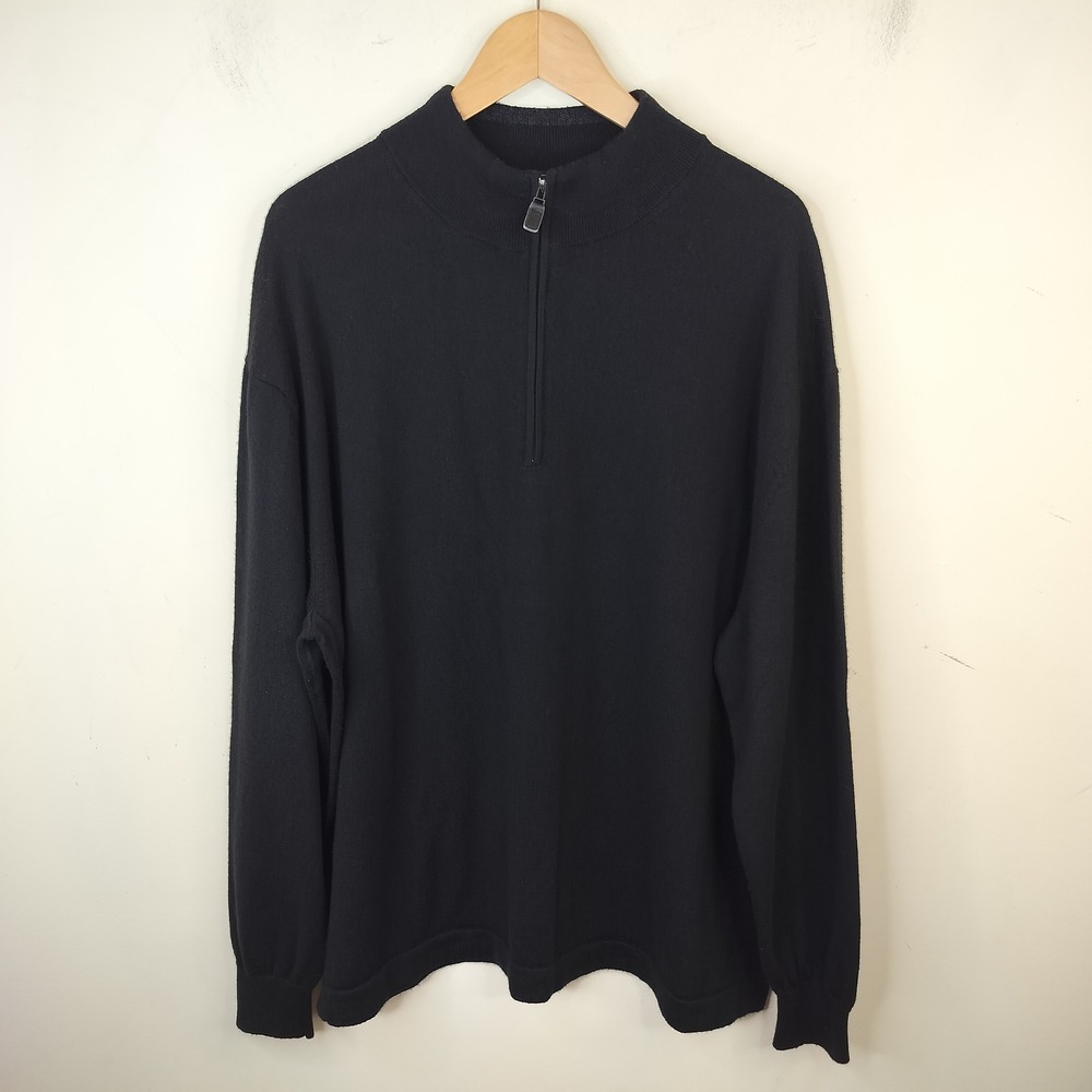 Jos A Bank Quarter Zip Merino Wool Sweater 3X Traveler Classic Black